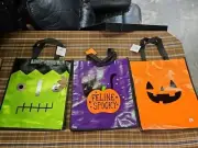 3 Ct. Halloween Candy Trick Or Treat Tote Bags 13” X 15” Kids Bag Pumpkin Party