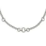 Sterling Silver Rhodium-Plated Fancy Rolo W/3 Circles Necklace