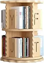 FTYEBDNC 360° Display Kids Rotating Bookshelf Tower, Revolving Bookcase with Letters Baffle, Solid Wood Spinning Book Display Stand, for Small Space,A2
