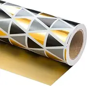 WRAPAHOLIC Reversible Black Gold Wrapping Paper Roll - Mini Roll - 17 Inch x 10 Feet - Geometry Wrapping Paper Perfect for Adults Kids Girls Boys Birthday, Baby Shower, Anniversary