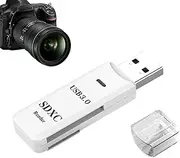 USB 3.0 Card Reader, High-Speed Card Adapter, 2 Slots Card Reader, Multi-Functional USB 3.0 Plug 5Gbps Speeds, Lightweight and Portable for PC, Laptops, Plug and Play Read