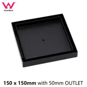 Black 150mm Square Tile Insert Shower Grate Floor Drain 50mm Outlet Watermark
