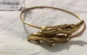 ALEX AND ANI VINTAGE SIXTY-SIX 66 WRAP BRACELET Two 2 Dolphins Gold Tone Thin