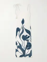 [Andres Otalora] Andres Otalora - Pasos De Jardin Floral-print Linen Midi Dress - Ivory - US10 US 10 Ivory
