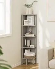Corner Shelf, 5 Tier Corner Bookshelf，Wall Corner Bookshelf for Small Grey