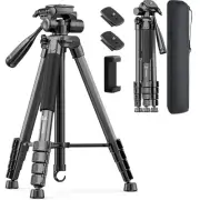 73" Camera Tripod Stand, Compatible with GoPro/DSLR/Cell Phone/Camcorder, wit...