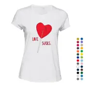 Love Sucks Red Lolly Pop Stick Candy Funny Novelty Ladies Women T Shirt Tee Top