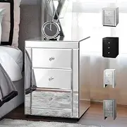 [ALFORDSON] Mirrored Bedside Table 58cm Height Sofa Side Table Bedroom Living Room Table Nightstand Storage Organiser Home Furniture Glass Cabinet Chests of 3 Drawers in Sliver Colour