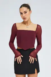 Red Crop Top Long Sleeve - Size 14, Women's Top