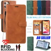 For iPhone 15 Plus 14 13 12 11 Pro Max Case Flip Wallet RFID Block Leather Cover