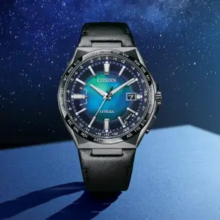 【CITIZEN 星辰】ATTESA 系列 千彩之海 鈦金屬藍色光動能電波對時 男錶 禮物 手錶(CB0215-18L)