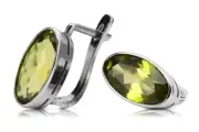 Russian style Vintage 925 Silver peridot earrings vec001s Rare!