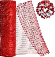 TONIFUL 10 Inch x 10 Yards Red Decorative Mesh Ribbons Fabric Mesh Roll Mesh Wreath Supplies for Front Door Wreath Christmas Tree Crafts Decoration（Red Mesh+Red Foil）
