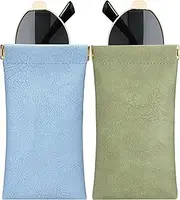 [YOKONICO] Sunglass Case Soft, 2Pcs Portable Squeeze Top Glasses Pouch PU Eyewear Organizer Protective Soft Glasses Case for Travel, Ideal for Men Women