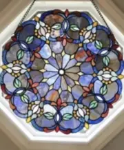Tiffany Style Stained Glass Round Blue Victorian Window Panel Suncatcher