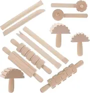 12Pcs Wooden Tools Set - Smooth & Safe Clay Shaping Tools for Kids DIY Craft, Compatible with Plasticine, Air-Dry Clay, Polymer
