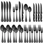 24-Piece Black Silverware Set with Steak Knives, Stainless Steel Flatware Cut...
