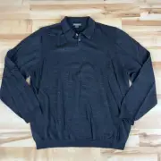 Eddie Bauer Sweater Men XXL Black 100% Merino Wool Pullover Long Sleeve Polo NWT