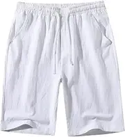 [Generic] Men's Classic Fit Linen Shorts Casual Elastic Waist Drawstring Summer Beach Short
