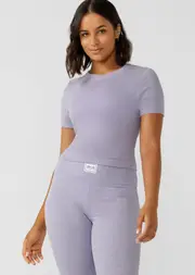 [Lorna Jane] Modal Luxe Lounge Rib T-Shirt in Purple, Size - Large L Lavender Marl