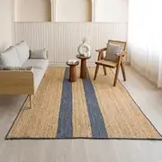 [Aizza Trends] Indian Handmade Braided Natural Jute & Navy Blue Border Design Area Rug, 9 x 12 Feet (274 cm x 366 cm) Living Room, Dining Room, Office, Kitchen Rug