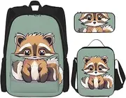 Cartoon Cute Raccoon Backpack With Lunch Box And Pencil Case 3 In,Kawaii Backpacks With Lunch Bag Matching Combo