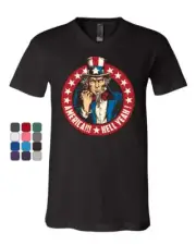 America Hell Yeah V-Neck T-Shirt Uncle Sam Patriotic Stars and Stripes Tee