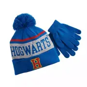 Harry Potter Boys Girls Hogwarts Pom Hat & Gloves Set (Blue, One Size Fits All)