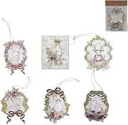 [Creative Co-Op] 6-1/2'H - 7' H Handmade Printed Recycled Paper Ornaments/Gift Tags w/Embroidery, Multi Color, Set of 6 ©
