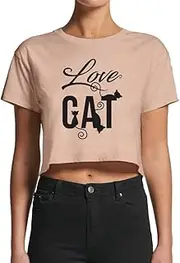 [Smartprints] Women's Love Cat Silhouette Crop Top -Image by Shutterstock
