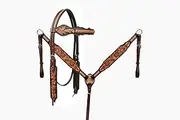Horse Western Basket Weave Tooled Leather Bridle Breast Collar Tack Set 78RS0311