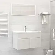 2 Piece Bathroom Furniture Set High Gloss White Engineered Wood,Bathroom Vanity Set with Mirror Cabinet Functional and Stylish Storage Solution Furniture Sets