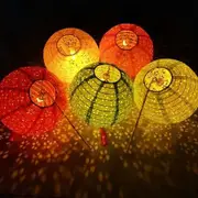 12 Pieces 8Inch Paper Lanterns Multicolor Hanging Hollow Lanterns 8 Inch Asia Lantern Lamps for Home Outdoor Decorations (Round with LED-Colorful)