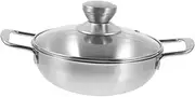 Kisangel Outdoor Mini Hot Pot 20cm Portable Pot Stainless Steel Wok Double Handle Metal Kitchen Home Cookware