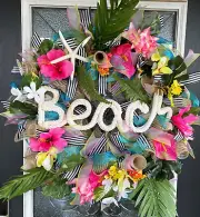 XL Hawaiian Beach Tropical Pool Summer Deco Mesh Front Door Wreath Porch Decor