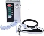 CQGRAPE BDSM Electro Sex Set, 4 Modes Electro Shock Stainless Steel Anal Plug/Anal Dildo & Elastic Silicone Penis Ring/Testicle Ring for Electrostimulation, Current Device Torture SM Sex Toy for Men(A