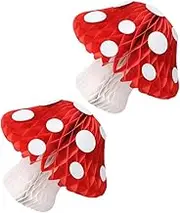 SHOWERORO 2 Pcs Mushroom Honeycomb Decor Tissue Paper Pom Honeycomb for Birthday Garden Yard Lawn Tree Ceiling Window Tent Easy to Assemble 20cm