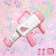 PINK 32 Hole Bazooka Bubble Blaster Machine Gun Kids Outdoor Toy *Batteries Inc