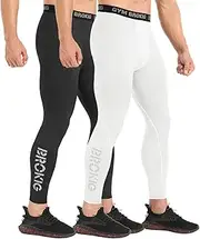 [BROKIG] Men's Gym Compression Tights, 2 Pack Workout Leggings Performance Cool Mesh Tights Yoga Pants