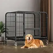 Uandhome 95cm Heavy Duty Indestructible Dog Crate,Escape Proof Dog Cage Kennel, Extra Large Crate Indoor for Large Dog,High Anxiety Double Door,Lockable Wheels,Removable Tray