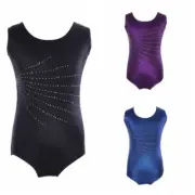 5-14Y Girls Diamonds Gymnastic Ballet Solid Leotard Unitard Bodysuit Sleeveless