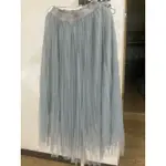 灰藍色仙女百褶很長的長紗裙鬆緊帶
