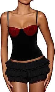 [BEJONS] Women Sexy Sequin Bra Tank Top Dressy Metallic Sparkly Holiday Festival Shirt