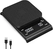 AMIR Digital Coffee Scale with Timer, 3kg/0.1g High Precision Drip Espresso Scale, Rechargeable Precision Kitchen Scale with Auto Tare, Kitchen Food Scale with Large HD LED Screen, Black