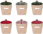 Diakey 6 Pack Hanging Basket, Small Wall Storage Baskets for Organizing, Burlap Foldable Hanging Organizer Bag Boho Wall Decor with S Hooks for Sunglasses Wallet Key Pen