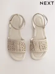 Bone White Leather Standard/Wide Fit Forever Comfort® Woven Flat Sandals (E55000) | $68