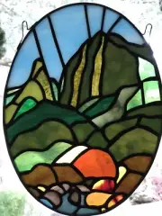 Stained glass IOA Valley Maui landscape window panel