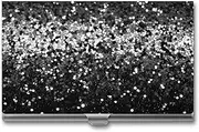 [VFMKT] Slim Metal Business Card Holder Portable Business Card Case Pocket Name Card Holder Black White Glitter Wallet for Men Women Office Travel, style, One Size
