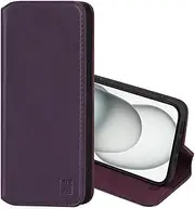 32nd Classic Series 2.0 - Real Leather Book Wallet Flip Case Cover for Apple iPhone 15 (6.1"), with RFID Blocking Card Slot, Magnetic Closure and Built in Stand - Aubergine