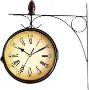 Bracket Clocks, Outdoor Garden Double Sided Clock, Vintage Retro Ornament Indoor/Outdoor Mute Grand Central Station Wall Clock (A)